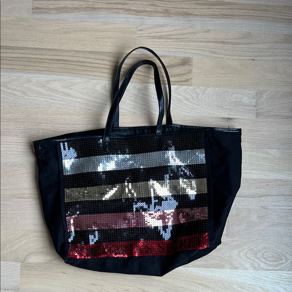Victoria's Secret Black and Red Tote Bag with Transparent Design